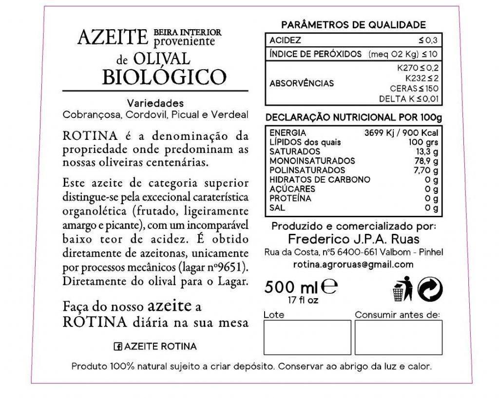 Contra Rótulo 500ml Azeite Rotina
